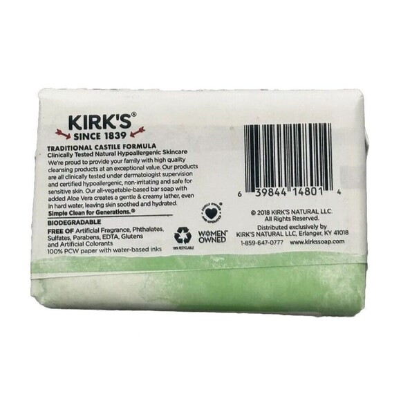 Kirks Natural Coconut Oil Castile Soaps Aloe Vera Lot of‎ 3 Bars Expires 06/25 - Picture 3 of 6